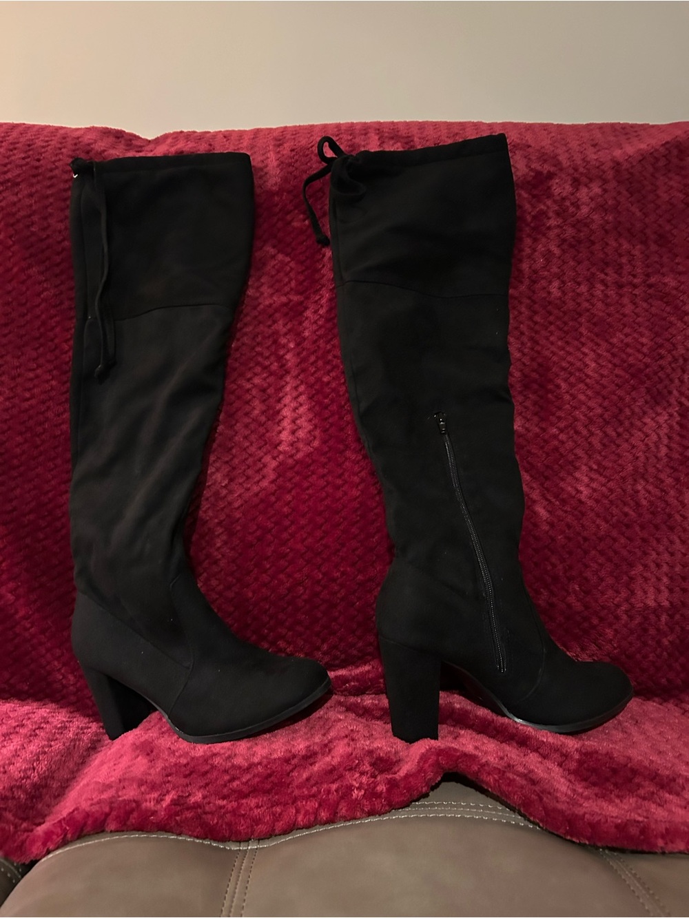 Black Over-the-Knee Block Heel Boots - Women's